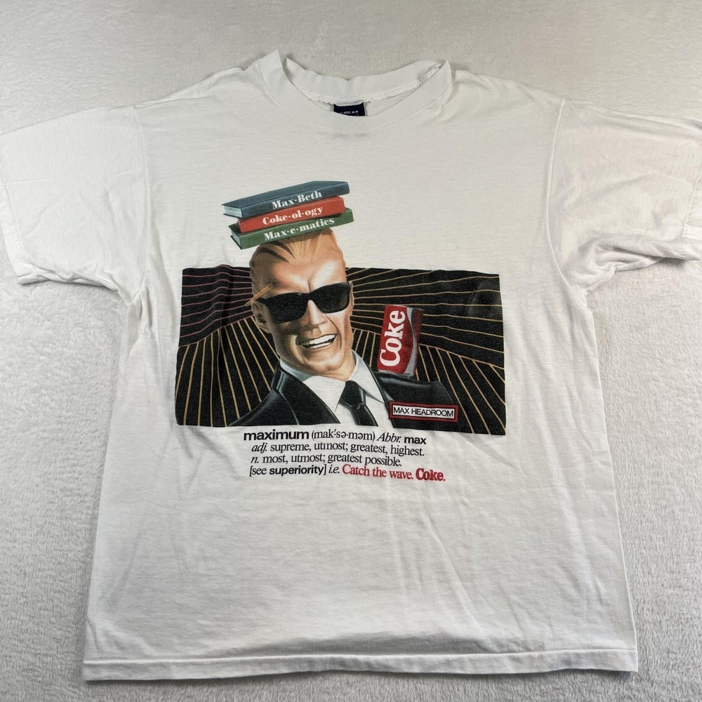 Vintage Sneakers Shirt Mens XL White Coca-Cola Max Headroom Graphic Tee 80s